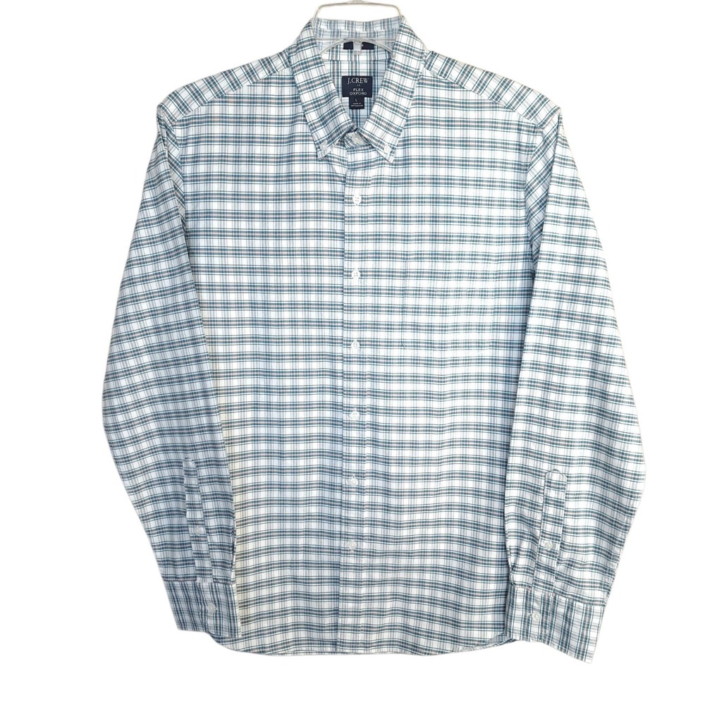 J.Crew Factory Men's Collared Button-Down Shirt L Slim Green Plaid Long Sleeves